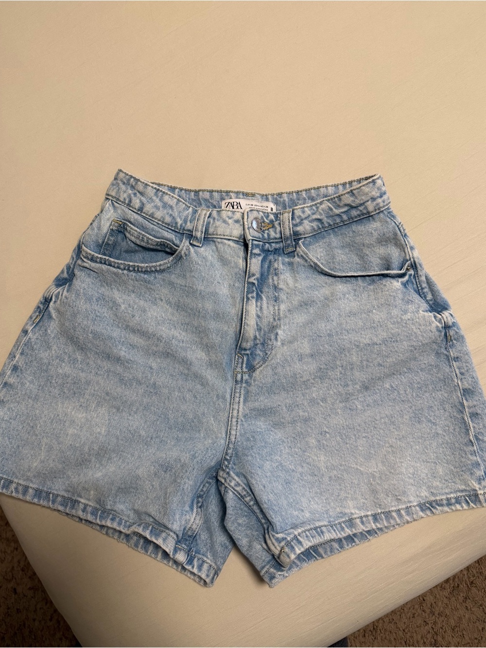 ZARA Washed Light Blue Denim High-Rise Shorts